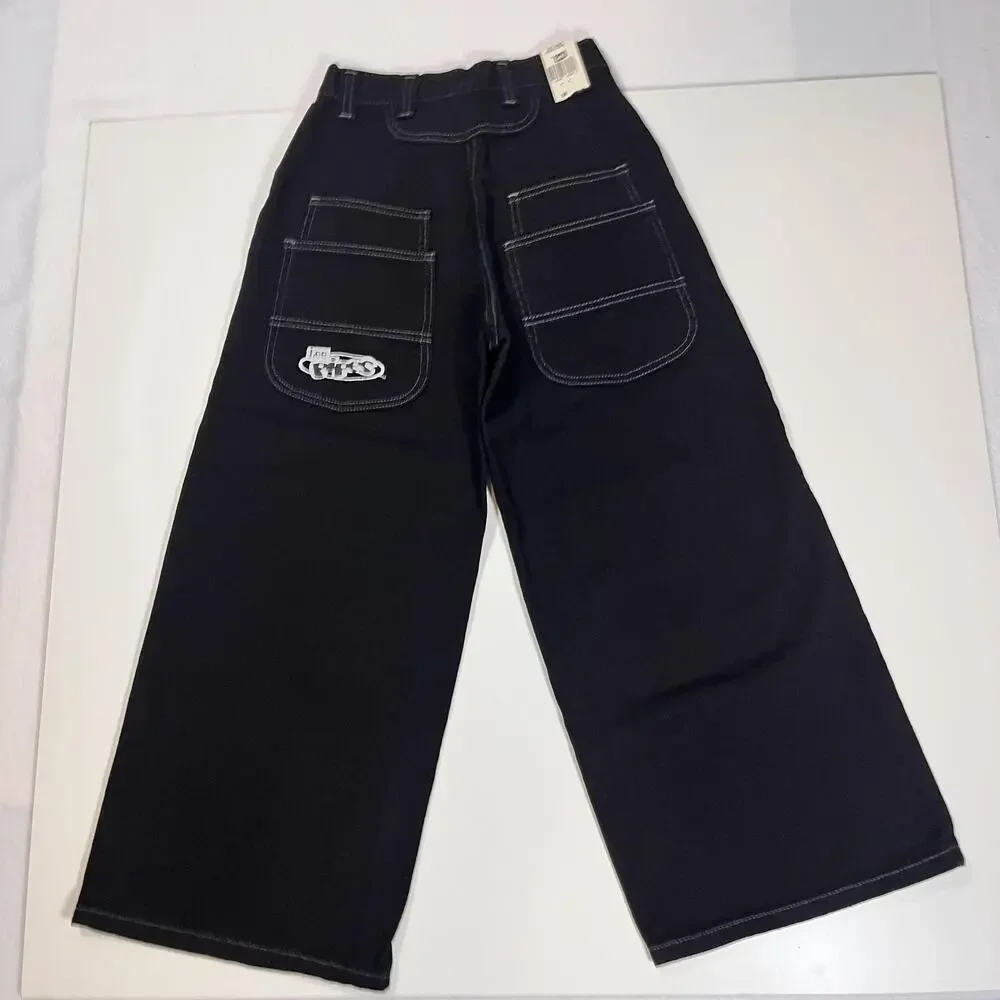 Lee Pipes Jeans Youth Medium Black Double Black Wide Leg Carpenter Y2K Skate